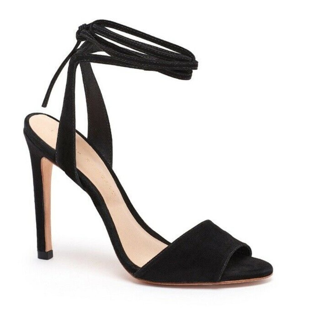 Loeffler Randall Black Suede Ankle-Tie Stiletto Sandals